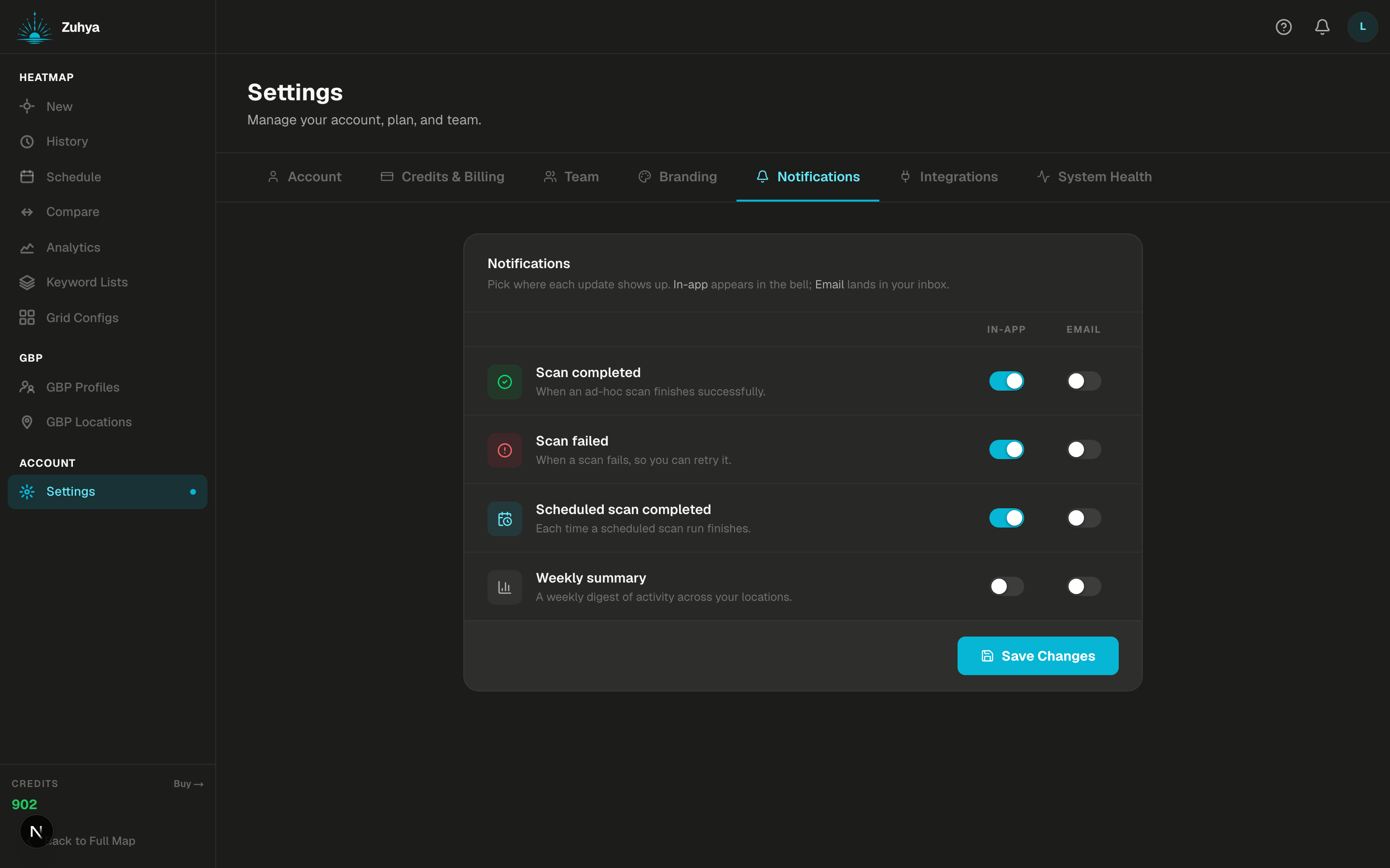 Notification settings